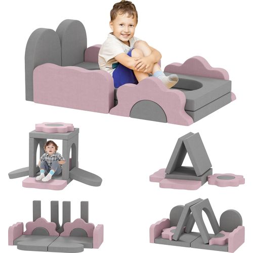 AIYAPLAY Spielsofa, Kindersofa aus Schaumstoff Bausteine 12 Stück Klettern Softbausteine mit Bällebad Bausteinset Großbausteine Schaumstoff-Kletterblöcke für Kinder mit Cordoptik Grau