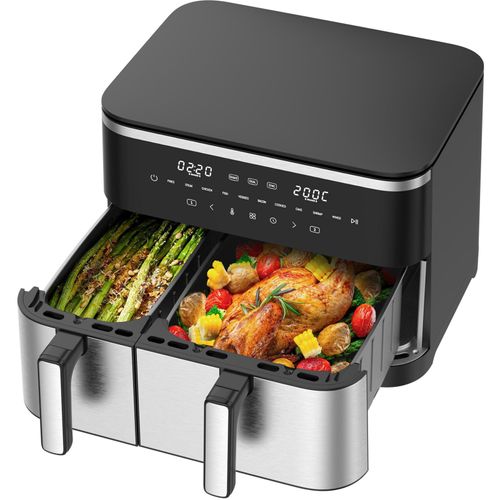 Heißluftfritteuse 2-Kammer Airfryer XXL 11L fettarm mit Touchscreen – Sync Finish & Dual Cook – Spülmaschinenfest & 10 Programme