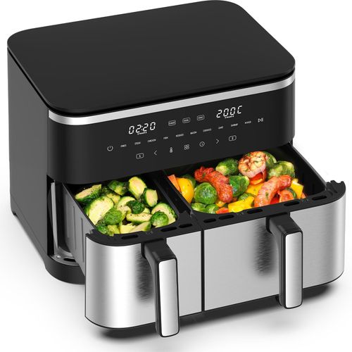 Heißluftfritteuse - 4L + 7L, 2600W Airfryer mit 10 Programmen, Sync Finish & Dual Cook, Digitalem LED-Touchscreen, Shake-Erinnerung