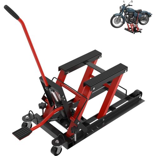 TWOLIIN Motorradhebebühne hydraulisch, höhenverstellbarer Motorradheber bis 680 kg, Autos Montagebock, ideal für Reparaturen von Motorrädern, ATVs & Quads, Einsatz in Garage