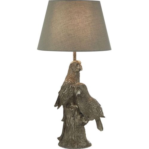 Nachttischlampe Metall Stoff E27 51 cm hoch in Silber Grau Klassisch Tischlampe