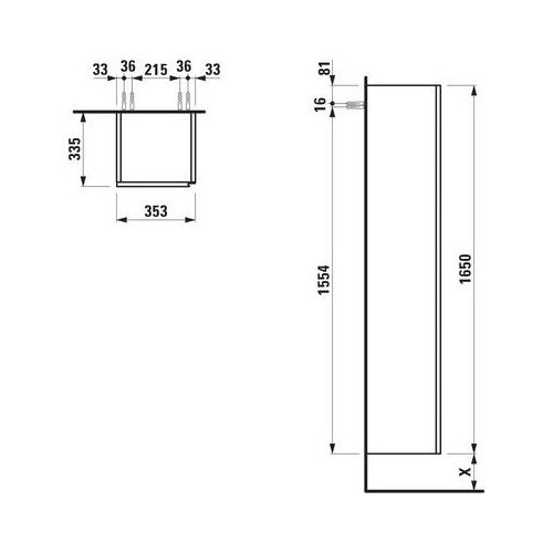 LAUFEN H4037211129901 HS LANI 335x353x1650 1Tür Scharn. li