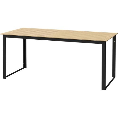 Gartentisch Metall Wetterfest Balkontisch mit Holzoptik, Buffettisch Campingtisch für 6 Personen Terrassentisch Esstisch für Garten, Terrasse Balkon