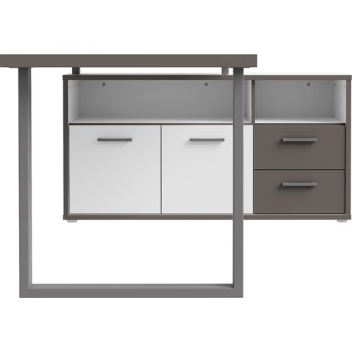 Furniture24 Schreibtisch Mit Kommode Keflavik Kflb141-J53 Auflageschreibtisch Eckschreibtisch Weiß/Grau