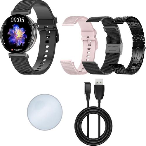PRO 3 MINI (2024): Elegante Smartwatch mit 5 Armbändern in Edelstahl-Schwarz – Edition 1