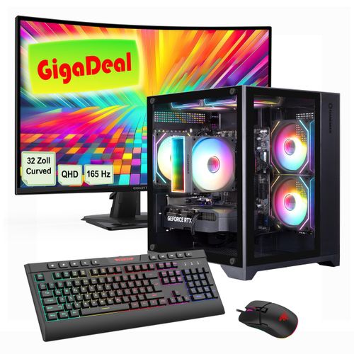 GAMEMAX Gaming-PC Infinity Mini BK Komplett SET Ryzen 5 7500F 32GB DDR5 1TB SSD RTX 5060Ti (16GB) + Gigabyte GS32QC Monitor Curved, 32