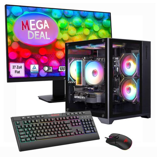 GAMEMAX Gaming-PC Infinity Mini BK Komplett SET Ryzen 5 7500F 32GB DDR5 1TB SSD RTX 5060Ti (16GB) + MSI PRO MP273A LED-Monitor, 69cm (27