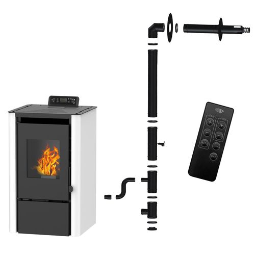 Pelletofen Anita 7,6 kW Weiß Sannover + Installationsset