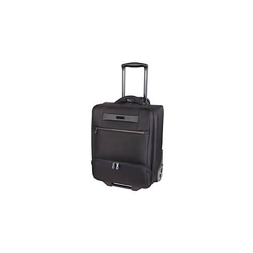 Trolley Lightpak LANDO, 2 Hauptfächer, Laptopfach bis 15'', Handyfach, 6 Einsteckfächer, Reißverschlussfach, 2 Vortaschen, Teleskopgriff, Nylon, schwarz