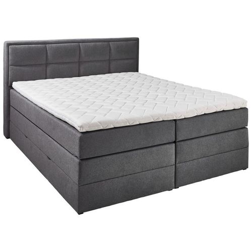 Carryhome Boxspringbett , Anthrazit , Textil , H2 + H3 , 7-Zonen , Höhe ca. 18 cm , 160x200 cm , Stoffauswahl, Topper durchgehend, Bettkasten,