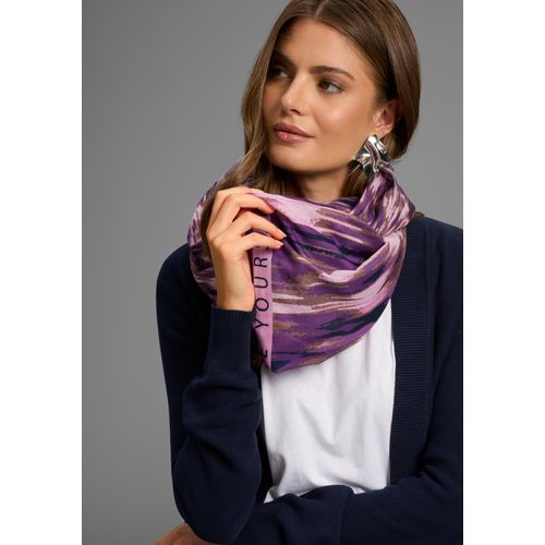 Loop LAURA SCOTT, Damen, lila, braun, nachtblau, Web, Obermaterial: 100% Polyester, gestreift, gemustert, feminin, Modetücher, mit modischem Druck & Schrift-Mix - NEW