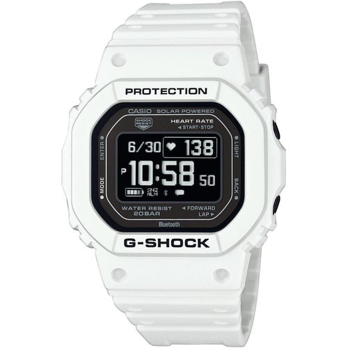 Smartwatch CASIO G-SHOCK, weiß (weiß, schwarz weiß), Smartwatches, Solaruhr, Armbanduhr, Herrenuhr, Stoppfunktion,Herzfrequenzmesser