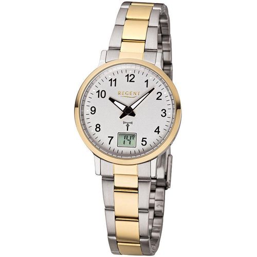 Funkuhr REGENT, gold (edelstahlfarben, goldfarben), Armbanduhren, Damen, Quarzuhr, Armbanduhr, Damenuhr, Datum, Edelstahlarmband