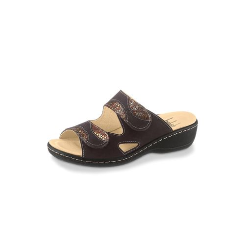 Pantolette BELVIDA, Damen, Gr. 41, gold (schwarz, goldfarben), Glattleder, Nubukleder, Schuhe