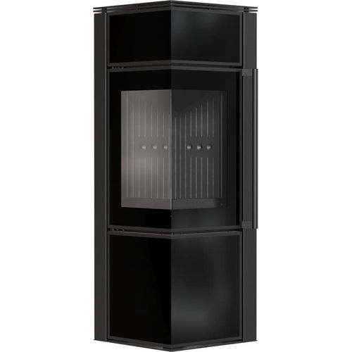 Kaminofen aus Stahl KRATKI TORA/S 8 kW Ø 150 Schwarzes Glaspaneel schwarz Verkleidung mit Türfeder