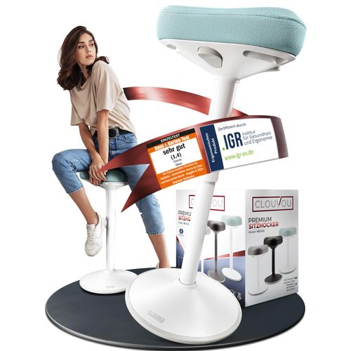 CLOUVOU Nexus Bürohocker [DAS ORIGINAL] Stehhocker für mehr Rücken Fitness, Höhenverstellbar 57-82cm, Ergonomischer Wackelhocker (Mint)