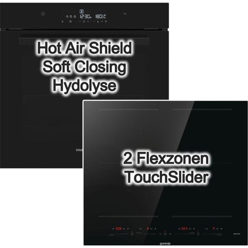 Backofen Hydrolyse SoftClose 73L Schwarz plus Induktionskochfeld 60cm PowerBoost Double AreaFlex
