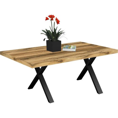 Esstisch Elgin 4 210x80x100 Metall+Holzwerkstoff Schwarz/Plankeneiche