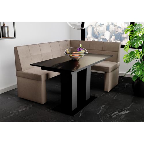 Eckbankgruppe 196x142 cm BLAKE XL L Stoff Soro Taupe / Esstisch DANTE Schwarz