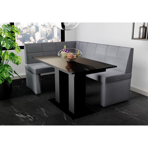 Eckbankgruppe 196x142 cm BLAKE XL R Stoff Soro Grau / Esstisch DANTE Schwarz