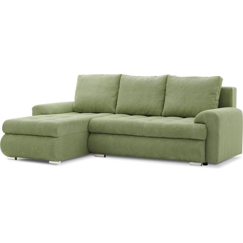 Ecksofa TOKIO VI PRO mit Schlaffunktion! Eckcouch mit Bettkasten! Stoff: POSO 047 Olivgrün (muster 1) Links