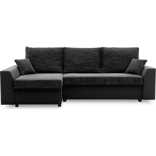 Ecksofa PAUL 1 PRO mit Schlaffunktion 200x140 cm, Eckcouch mit Bettkasten! Stoff LAWA 06 + REAL 11 SCHWARZ