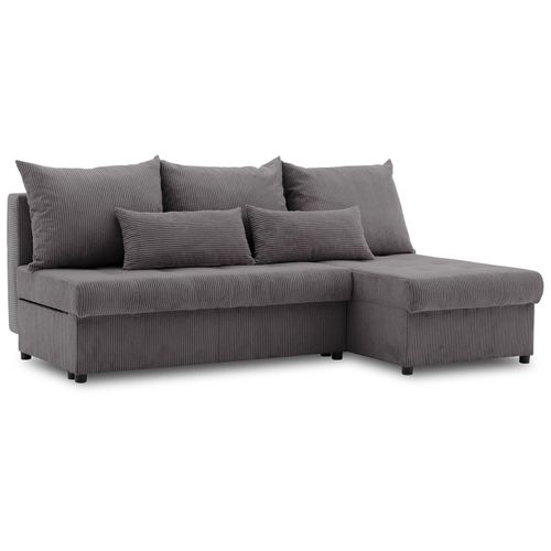 Ecksofa mit Schlaffunktion, Eckcouch mit Bettkasten VENEZIA BONELL, Cord - Dunkelgrau