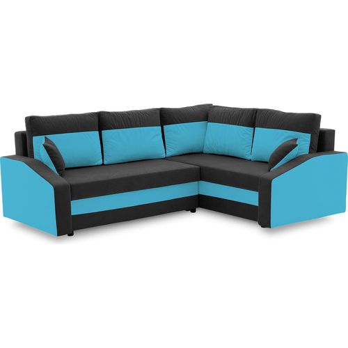 Ecksofa GRANDE PLUS mit Schlaffunktion L-förmig - Eckcouch mit 2 Bettkasten - MIKRO 15 + MIKRO 18 Schwarz + Türkisblau Rechts (Muster 2)