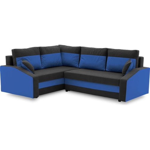 Ecksofa GRANDE PLUS mit Schlaffunktion L-förmig - Eckcouch mit 2 Bettkasten - MIKRO 15 + MIKRO 36 Schwarz + Dunkelblau Links (Muster 2)