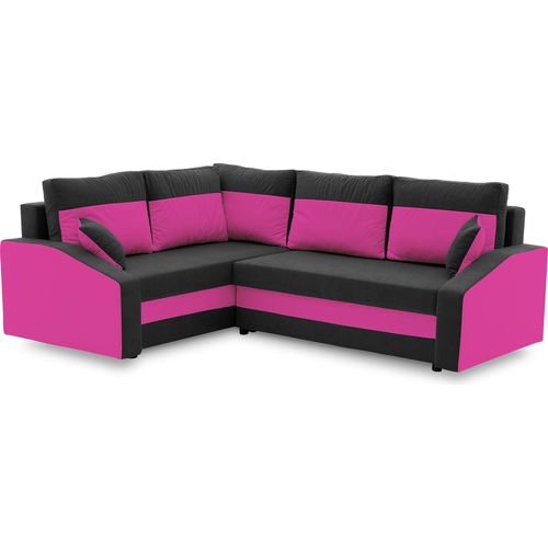 Ecksofa GRANDE PLUS mit Schlaffunktion L-förmig - Eckcouch mit 2 Bettkasten - MIKRO 15 + MIKRO 28 Schwarz + Fuchsia Links (Muster 2)