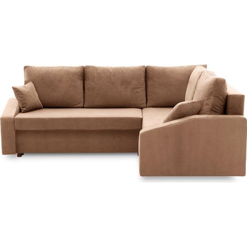 Ecksofa GRANDE PLUS mit Schlaffunktion L-förmig - Eckcouch mit 2 Bettkasten - MIKRO 48 Cappuccino Rechts (Muster 1)
