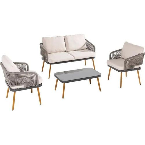 Loungemöbel-Set 12tlg. Rope mit Polsterauflagen - Taupe