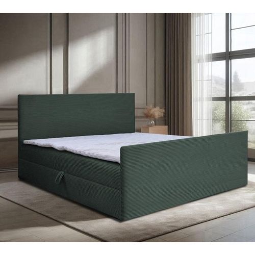 Bett Doppelbett Boxspringbett BERG POSO mit Fußsteil 160x200 cm + VISCO Topper und Bonell-Matratze + 2 Bettkästen, H3 (Grün: POSO 14)