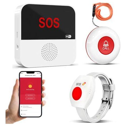 Chunhee Senioren Notruf Tuya WiFi Smart Bell Warnsystem ältere Patienten Behinderte Kinder 1 SOS -Taste Empfänger (1 + Uhr