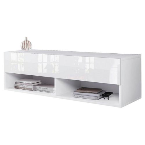 P & B Lowboard A100 , Weiß Hochglanz , Holzwerkstoff , kaltweiß , 100x30x31 cm , Fsc, Made in EU , stehend, hängend , Wohnzimmer, Wohnwände, Lowboards