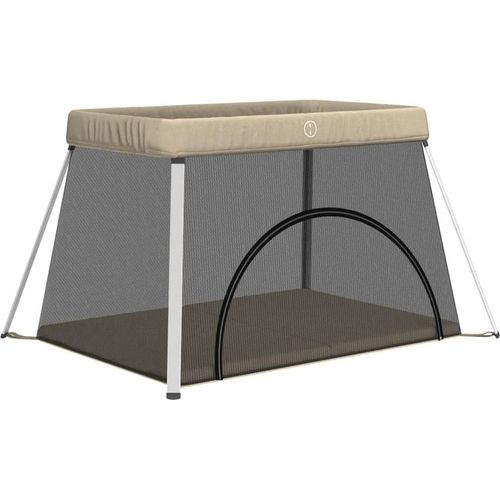 Prolenta Premium - Baby-Laufstall mit Matratze Taupe Leinenstoff