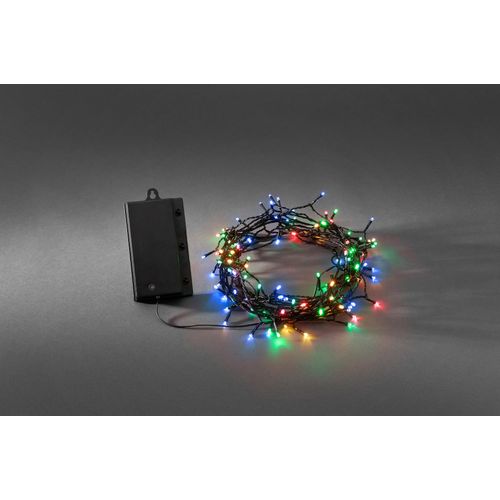 Konstsmide - LED Lichterkette, mit an/aus Schalter und 6h Timer, mit 8 Funktionen und Memoryfunktion, 240 bunten Dioden, batteriebetrieben, Außen (IP44), schwarzes Kabel 4 x D 1.5V (exkl.); 3733-500