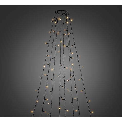 Konstsmide LED Baummantel mit Ring Ø 11, 8 Stränge à 30 Dioden, mit Multifunktion, frei wählbarem Timer und Dimmer, reagiert auf Musik, APP-gesteuert (Android & IOS), 240 bernsteinfarbene Dioden, 24V_Außentrafo, schwarzes Kabel - 6520-870