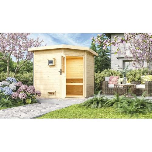 Saunahaus Karibu Rubin 2 inkl.9 kW Ofen u.ext.Steuerung und Holztüre mit Isolierglas wärmegedämmt