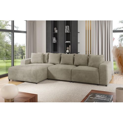 Ecksofa Designersofa Sofa MEGAN in Stoff Poso Beige Ottomane Links