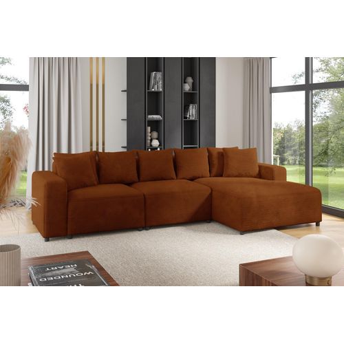Ecksofa Designersofa Sofa MEGAN in Stoff Poso Rostbraun Ottomane Rechts