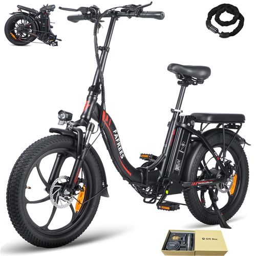 E-bike klapprad 20 Zoll Rostfreie Aluminiumlegierung Wasserdicht IPX5 36 V 16 Ah 576 Wh bis zu 100 - 130 km Citybike 7 Gang, Schwarz