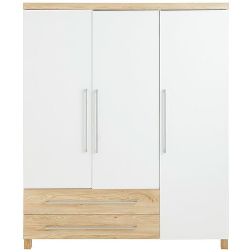 Paidi Babykleiderschrank Lennox Fresh , Weiß, Eiche , Holzwerkstoff , 2 Schubladen , 164x198x55.9 cm , Blauer Engel, Goldenes M , Babymöbel,