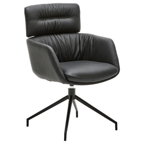 Dieter Knoll Armlehnstuhl , Schwarz , Metall, Leder , Echtleder , Rindleder , Drehkreuz , 62x92x65 cm , Sitzfläche 360° drehbar, Lederauswahl,