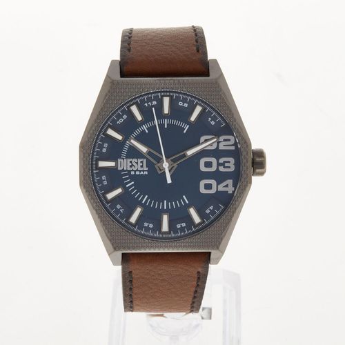 DZ2189 Armbanduhr aus Edelstahl mit braunem Lederarmband