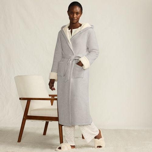 Bademantel mit Fleecefutter, Damen,  Grau, by Lands' End