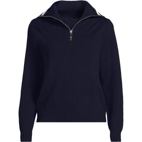 Feinstrick-Pullover mit Reißverschluss, Damen,  Blau, by Lands' End