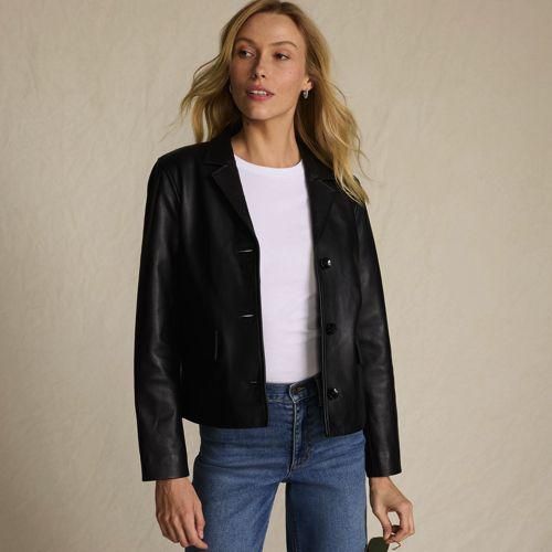 Lederjacke mit Reverskragen, Damen,  Schwarz, Leder, by Lands' End