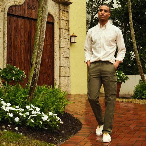 Classic Fit Cargohose mit Dehnbund, Herren,  Grün, Baumwolle, by Lands' End