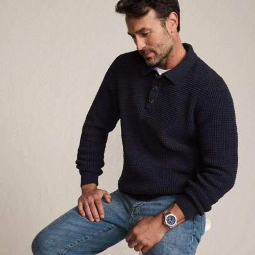 Chenille-Pullover mit Polokragen, Herren,  Grau, Wolle/Polyester/Nylon, by Lands' End